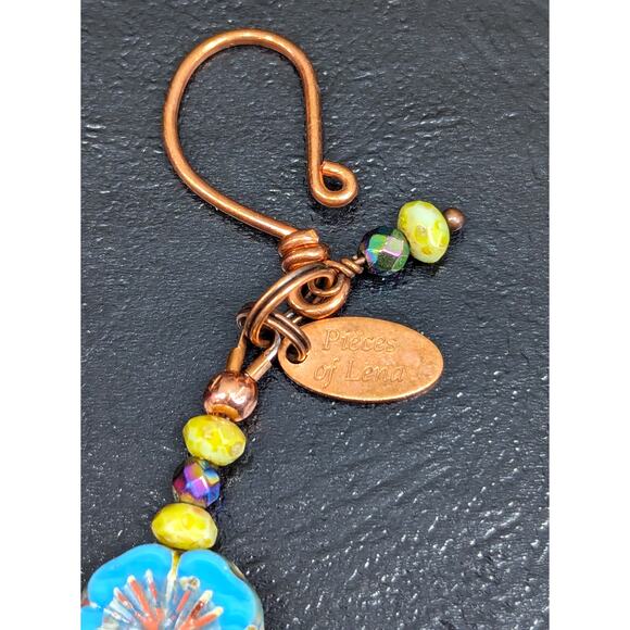 Pieces of Lena Handmade Bracelet, Blue Hibiscus Flower Beads, Hook Clasp - Picture 4 of 5